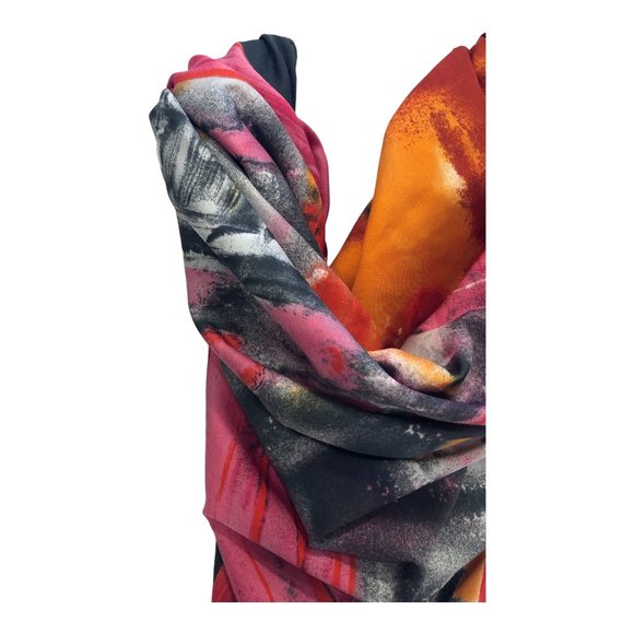 I D Unlimited Bright Fuchsia Pink Red Orange Black Square Scarf Made In Italy - Picture 4 of 12